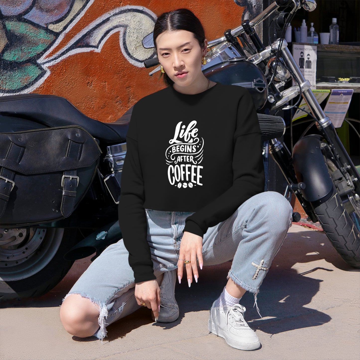 Life Starts After Coffee Cropped Sweatshirt